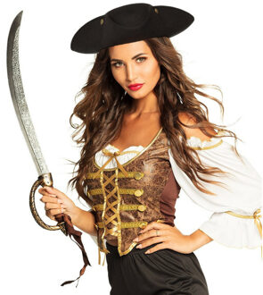 Boland Carnaval verkleed Piraten hoed - zwart - met piratenzwaard - Piraten accessiores - dames/heren