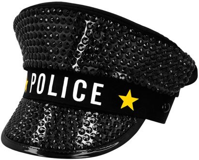 Boland Carnaval verkleed Politie agent hoed Sparkle - zwart - voor volwassenen - Politie thema