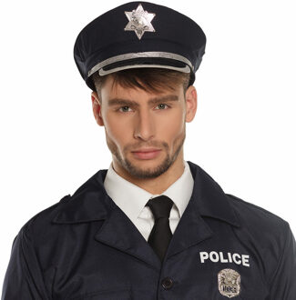 Boland Carnaval verkleed Politie agent hoedje - blauw/zilver - voor volwassenen - Politie thema