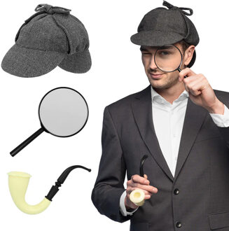 Boland Carnaval verkleed set Detective - Pet/pijp/vergrootglas - Sherlock - volwassenen