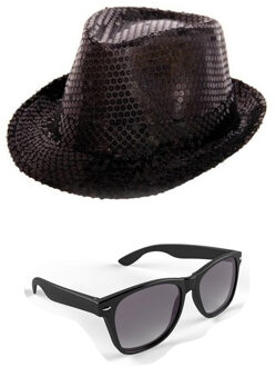 Boland Carnaval verkleed set glitter hoed en party bril zwart