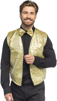 Boland Carnaval verkleed set - goud - pailletten - heren - vestje - 80s Goudkleurig