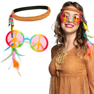 Boland Carnaval verkleed set Hippie - peace party bril en een hoofband - dames Multi
