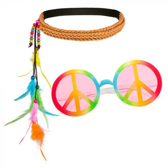 Boland Carnaval verkleed set Hippie - peace party bril en een hoofband - dames