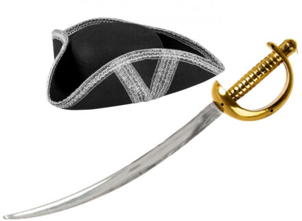 Boland Carnaval verkleed set Piraat - Piratenhoed met zwaard - kunststof - heren/dames