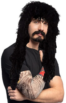 Boland Carnaval Verkleed set Rocker/Biker - Heren pruik zwart en arm sleeves met tattoos