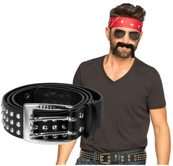 Boland Carnaval verkleed setje heren Bikers/rockers - Bandana/riem/snor - zwart