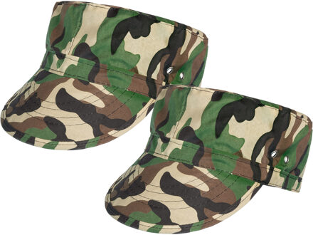 Boland Carnaval verkleed Soldaten hoedje - 2x - camouflage groen - voor volwassenen - Militairen/leger them