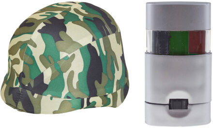 Boland Carnaval verkleed soldaten/leger set - camouflage print helm - make-up stick camouflage kleuren