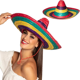 Boland Carnaval verkleed Sombrero hoed Fiesta - 2x - multi kleur - volwassenen - polyester - Luxe
