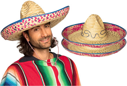 Boland Carnaval verkleed Sombrero hoed Fiesta - 2x - naturel - volwassenen - polyester - Luxe uitvoering