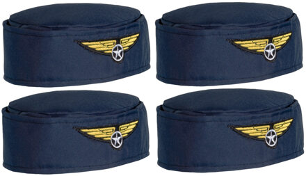 Boland Carnaval verkleed Stewardessen hoedje - 4x - blauw/goud - voor dames - Luchtvaart thema