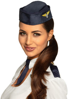 Boland Carnaval verkleed Stewardessen hoedje - blauw/goud - voor dames - Luchtvaart thema