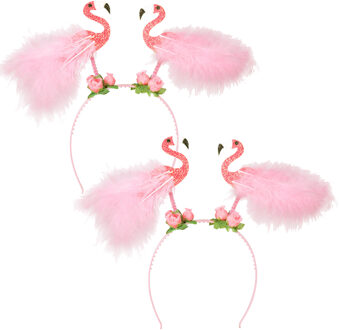 Boland Carnaval verkleed Tiara/diadeem - 2x - flamingo roze - dames/meisjes - Tropische Hawaii thema
