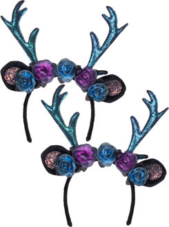 Boland Carnaval verkleed Tiara/diadeem - 2x - hert/rendier gewei - dames/meisjes - Fantasy/elfjes thema