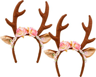 Boland Carnaval verkleed Tiara/diadeem - 2x - hert/rendier gewei - dames/meisjes - Fantasy/elfjes thema