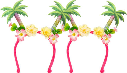 Boland Carnaval verkleed Tiara/diadeem - 2x - Palmbomen en bloemen - dames/meisjes - Tropische Hawaii thema