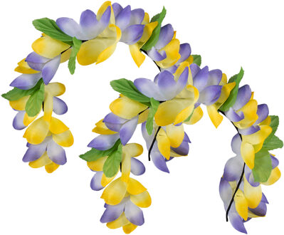 Boland Carnaval verkleed Tiara/diadeem - 2x - Tropische bloemen - dames/meisjes - Fantasy/tropical/hawaii t