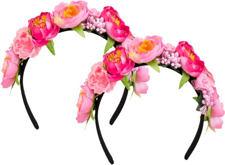 Boland Carnaval verkleed Tiara/diadeem - 2x - Tropische bloemen - dames/meisjes - Fantasy/Tropical/Hawaii t