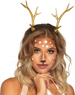 Boland Carnaval verkleed Tiara/diadeem - hert/rendier gewei - dames/meisjes - Fantasy/elfjes thema Goudkleurig