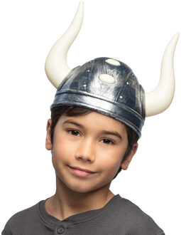 Boland Carnaval verkleed Viking helm - zilver/wit - met grote hoorns - kunststof - kinderen