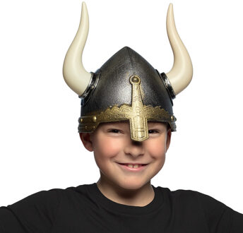 Boland Carnaval verkleed Viking helm - zilver/wit - met grote hoorns - kunststof - kinderen