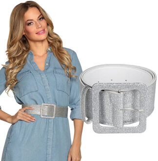 Boland Carnaval verkleedkleding riem - glitter zilver -120 cm - Dames - brede riem