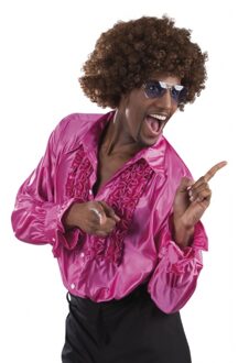 Boland Carnaval verkleedkleding shirt met rouches - roze - heren - blouse - polyester - Disco time