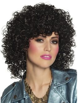 Boland Carnaval verkleedpruik voor dames - zwart - krullen - jaren 80/eighties stijl