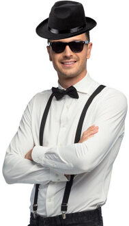 Boland Carnaval verkleedset Gangster - hoed/bretels/bril/strikje - zwart - heren/dames - verkleedkleding