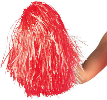 Boland Cheerballs/pompoms - 1x - rood - met franjes en ring handgreep - 28 cm