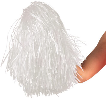 Boland Cheerballs/pompoms - 1x - wit - met franjes en ring handgreep - 28 cm