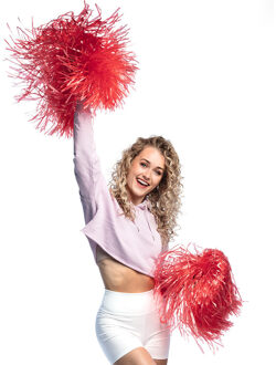 Boland Cheerballs/pompoms - 2x - rood - met franjes en ring handgreep - 28 cm