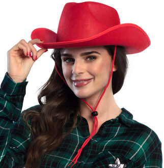 Boland Cowboyhoed Rodeo - rood - vilt - Maat 59 - volwassenen - carnaval