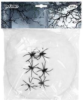 Boland Decoratie spinnenweb/spinrag met spinnen - 100 gram - wit - Halloween/horror versiering - Feestdecoratievoorwerp