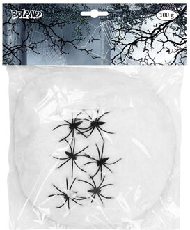 Boland Decoratie spinnenweb/spinrag met spinnen - 100 gram - wit - Halloween/horror versiering - Feestdecoratievoorwerp