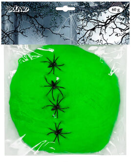 Boland Decoratie spinnenweb/spinrag met spinnen - 60 gram - lichtgroen - Halloween/horror versiering