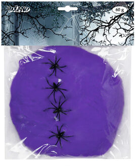 Boland decoratie spinnenweb/spinrag met spinnen - 60 gram - paars - Halloween/horror versiering - Feestdecoratievoorwerp