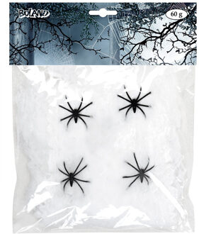 Boland Decoratie spinnenweb/spinrag met spinnen - 60 gram - wit - Halloween/horror versiering