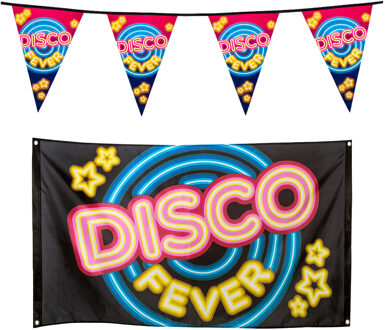 Boland Disco Eighties versiering pakket - vlaggenlijnen en grote vlag - 3 stuks