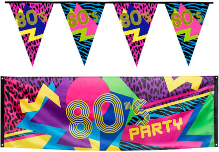 Boland Disco Eighties versiering pakket - vlaggenlijnen en grote vlag - 3 stuks