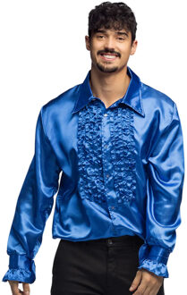 Boland Disco shirt - blauw - met ruffles - polyester - party overhemd - disco/seventies