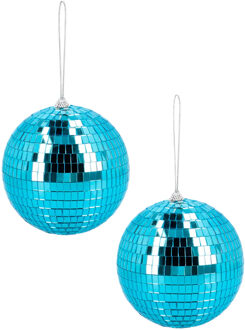 Boland Disco spiegel bal - 2x - rond - blauw - Dia 15 cm - Seventies/eighties thema versiering
