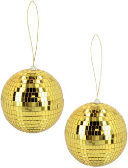 Boland Disco spiegel bal - 2x - rond - goud - Dia 15 cm - Seventies/Eighties thema versiering