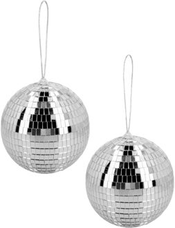 Boland Disco spiegel bal - 2x - rond - zilver - Dia 15 cm - Seventies/eighties thema versiering