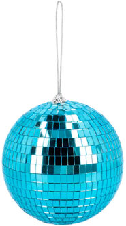 Boland Disco spiegel bal - rond - blauw - Dia 15 cm - Seventies/eighties thema versiering