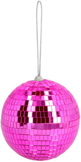 Boland Disco spiegel bal - rond - fuchsia roze - Dia 15 cm - Seventies/eighties thema versiering