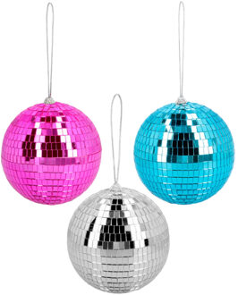 Boland Disco spiegelballen set 3x stuks - mix kleuren - Dia 15 cm - Seventies/eighties thema versiering