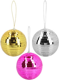 Boland Disco spiegelballen set 3x stuks - mix kleuren - Dia 15 cm - Seventies/eighties thema versiering