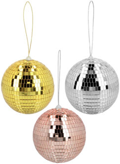 Boland Disco spiegelballen set 3x stuks - mix kleuren - Dia 15 cm - Seventies/eighties thema versiering